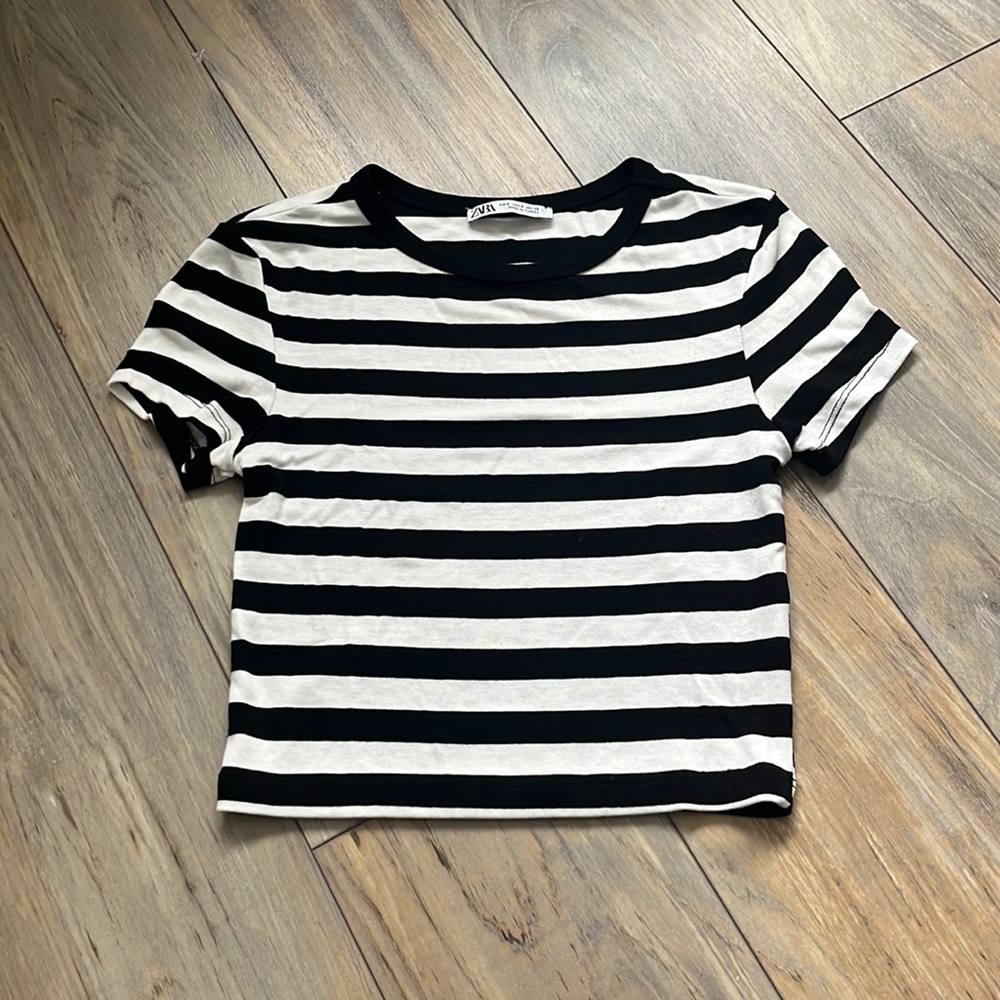 Zara Black & White Striped Baby Tee